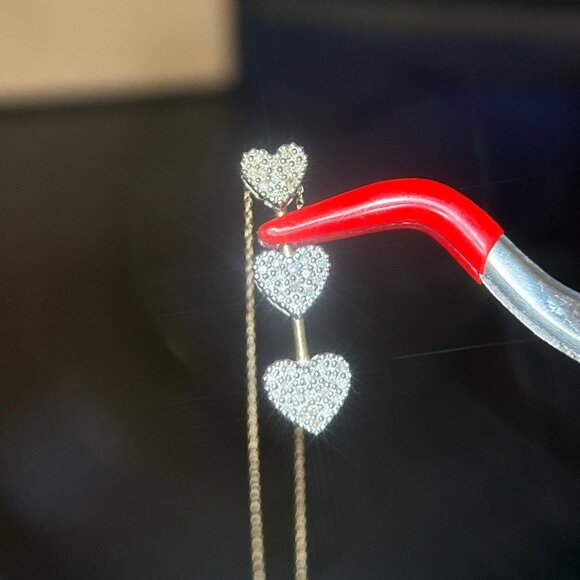 10K Gold 3-Hearts Drop Pave Diamond Necklace - Picture 4 of 8